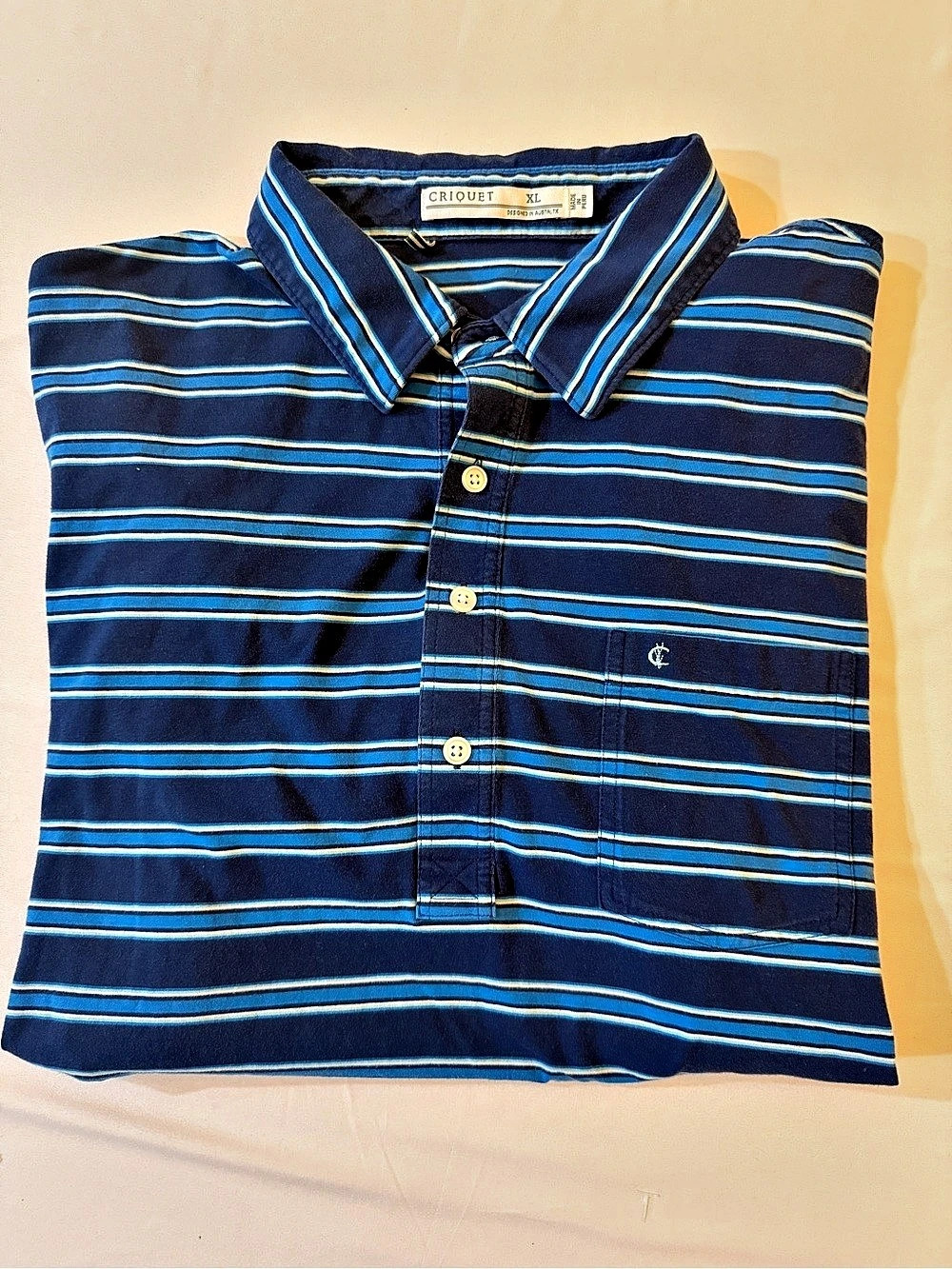 Criquet Players Polo Men's Striped Polo Blue & White Size XL